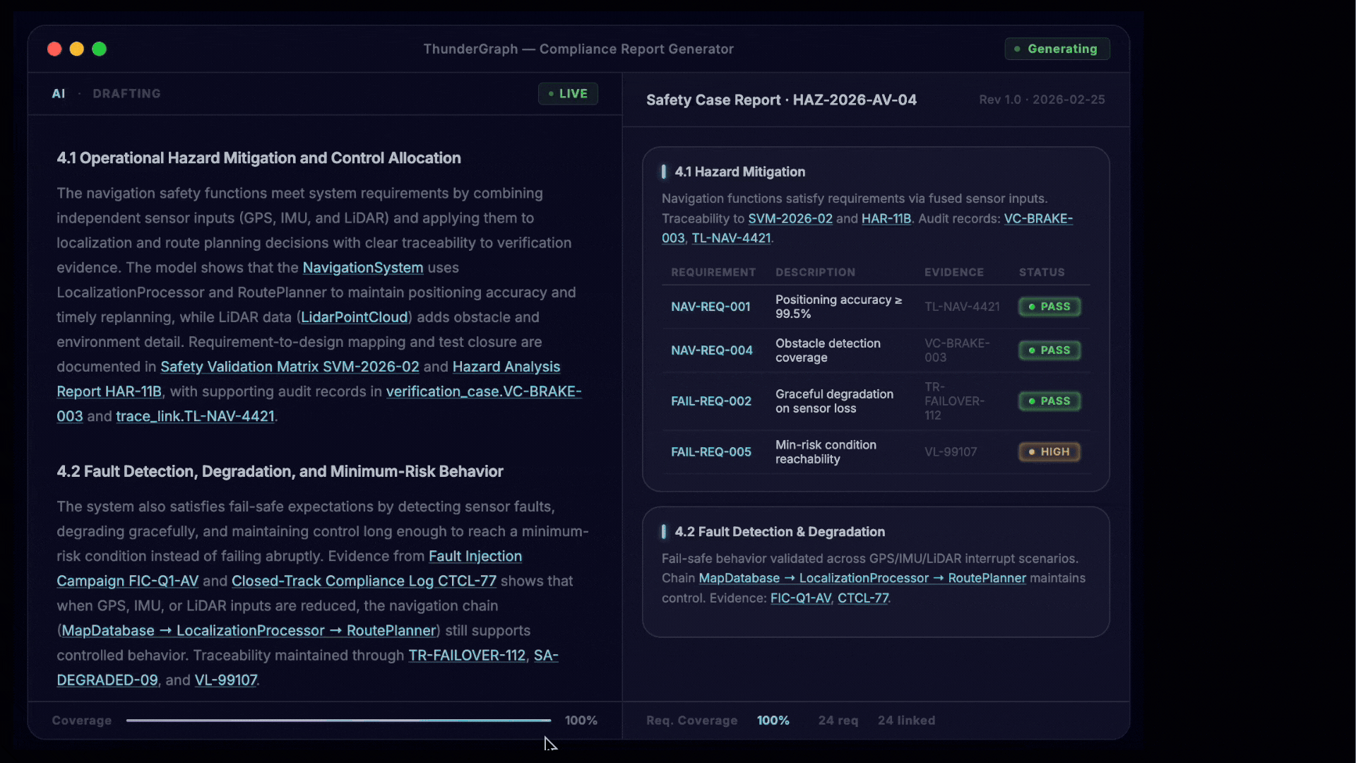 Compliance report interface